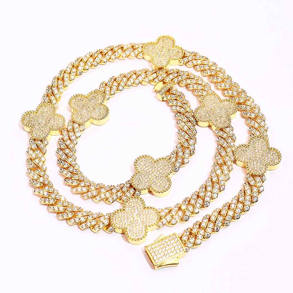 8mm four leaf cuban link chain yellow gold