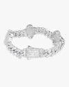 8MM Four Leaf Moissanite Cuban Link Bracelet 14K Gold - White Gold