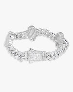 8MM Four Leaf Moissanite Cuban Link Bracelet 14K Gold - White Gold