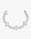 8MM Four Leaf Moissanite Cuban Link Bracelet 14K Gold - White Gold