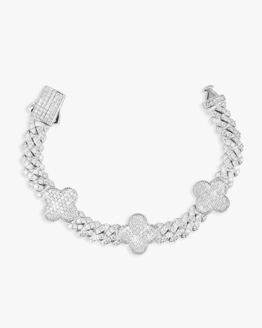 8mm four leaf moissanite cuban link bracelet 14k gold icecartel px main