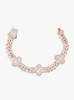 8MM Four Leaf Moissanite Cuban Link Bracelet 14K Gold - Rose Gold