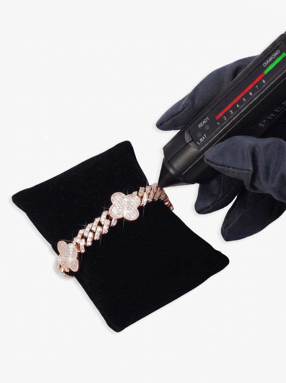 8MM Four Leaf Moissanite Cuban Link Bracelet 14K Gold - Rose Gold