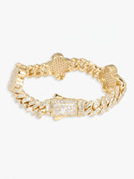 8MM Four Leaf Moissanite Cuban Link Bracelet 14K Gold - Yellow Gold
