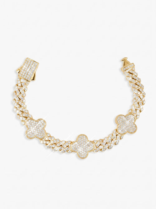 8mm four leaf moissanite cuban link bracelet 14k gold icecartel px yellow main
