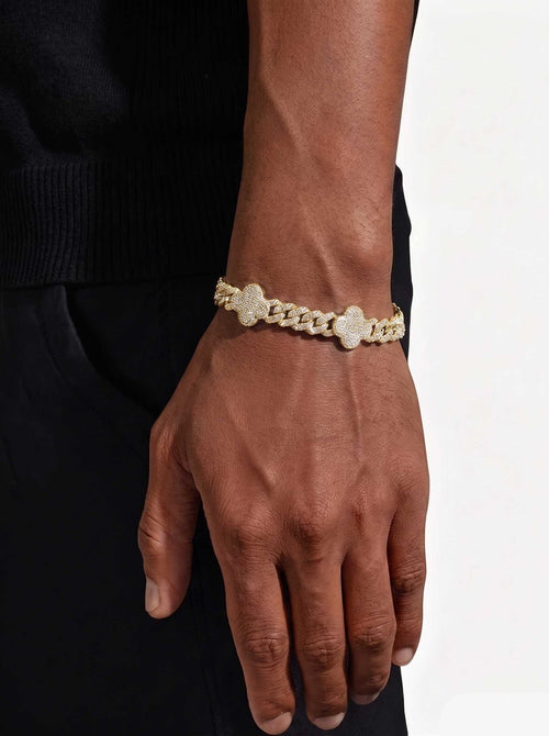 8mm four leaf moissanite cuban link bracelet 14k gold icecartel px yellow 