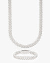 8MM VVS Cuban Link Chain and Bracelet Bundle 14K Gold - White Gold
