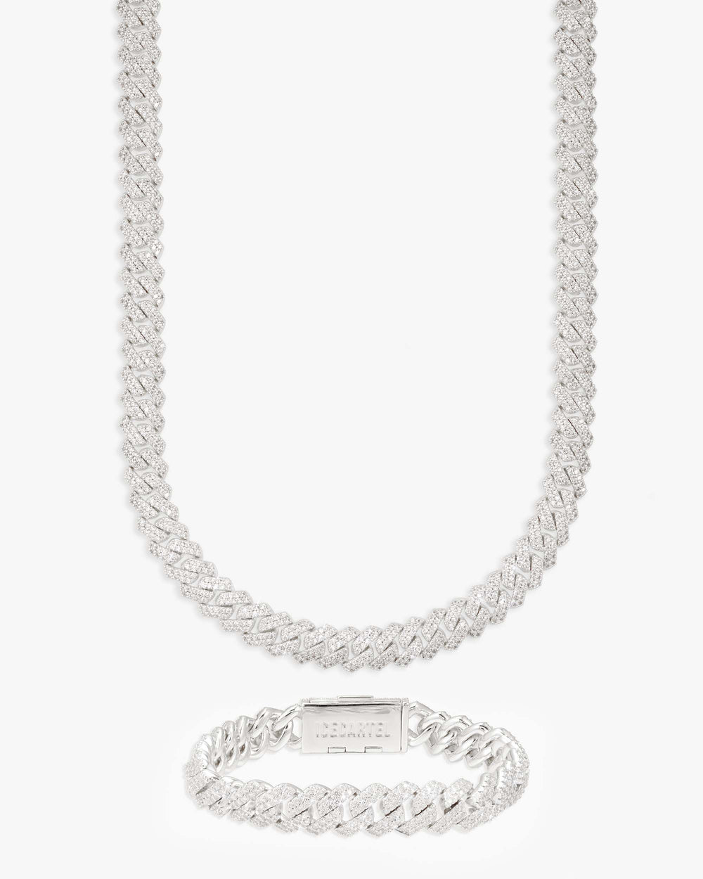 8MM VVS Cuban Link Chain and Bracelet Bundle 14K Gold - White Gold