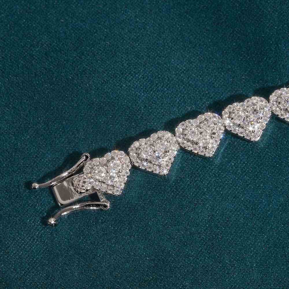 8MM Moissanite heart link bracelet clasp
