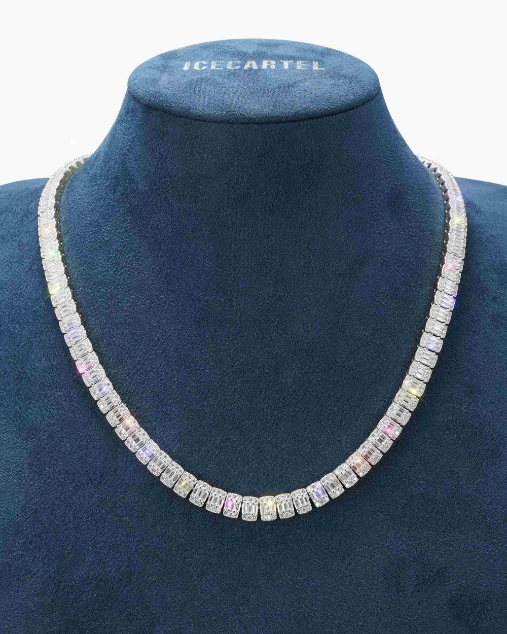 8MM Moissanite Hybrid Baguette Tennis Chain - White Gold
