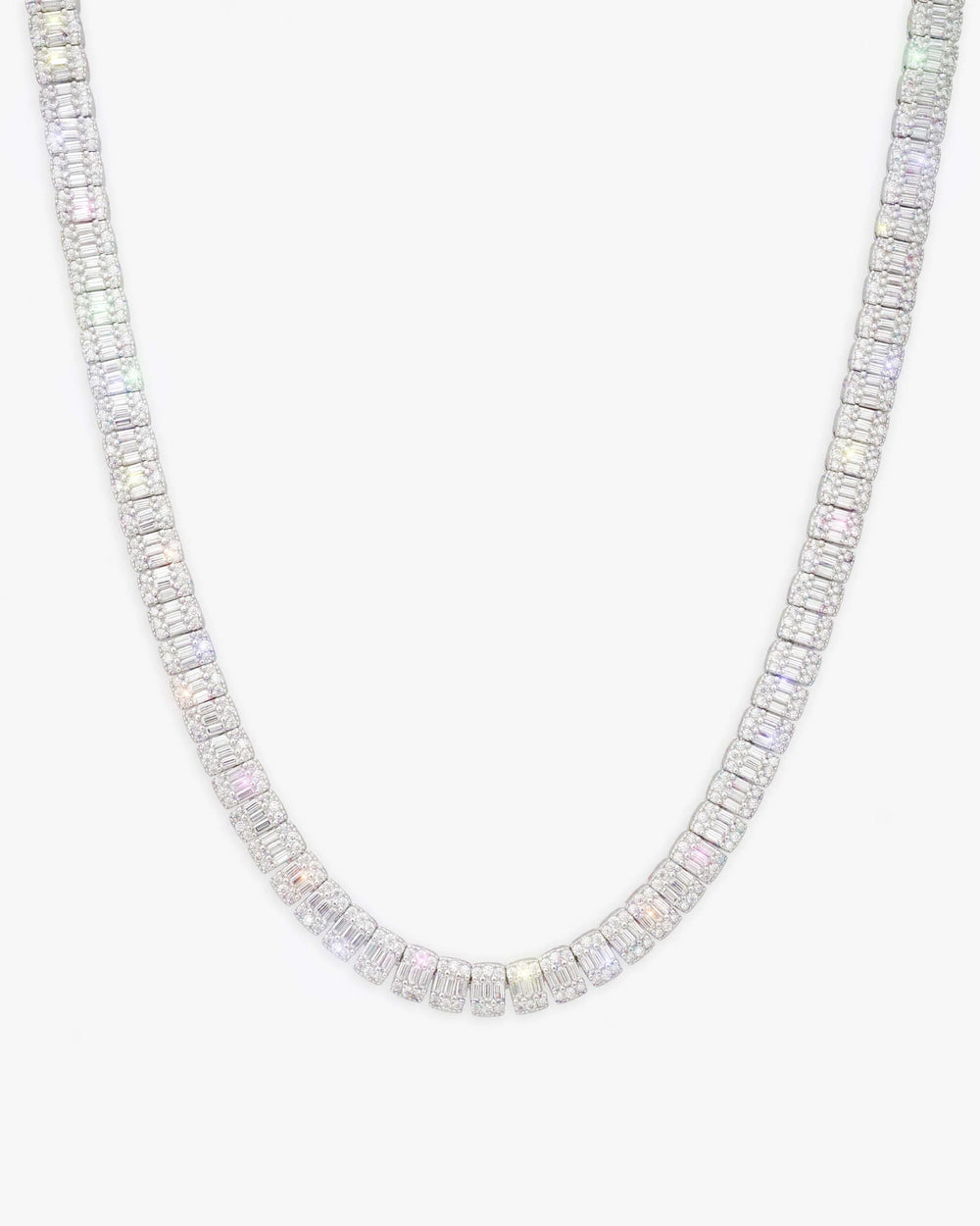 8MM Moissanite Hybrid Baguette Tennis Chain - White Gold