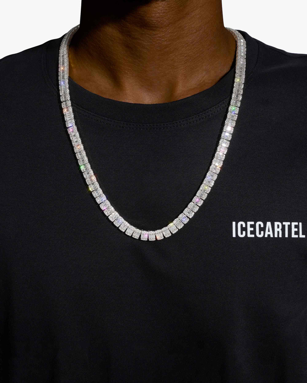 8MM Moissanite Hybrid Baguette Tennis Chain - White Gold