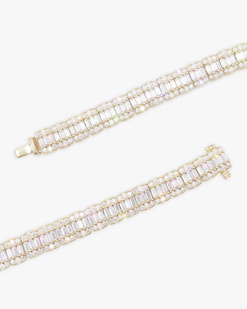 8MM Moissanite Hybrid Baguette Tennis Chain - Yellow Gold