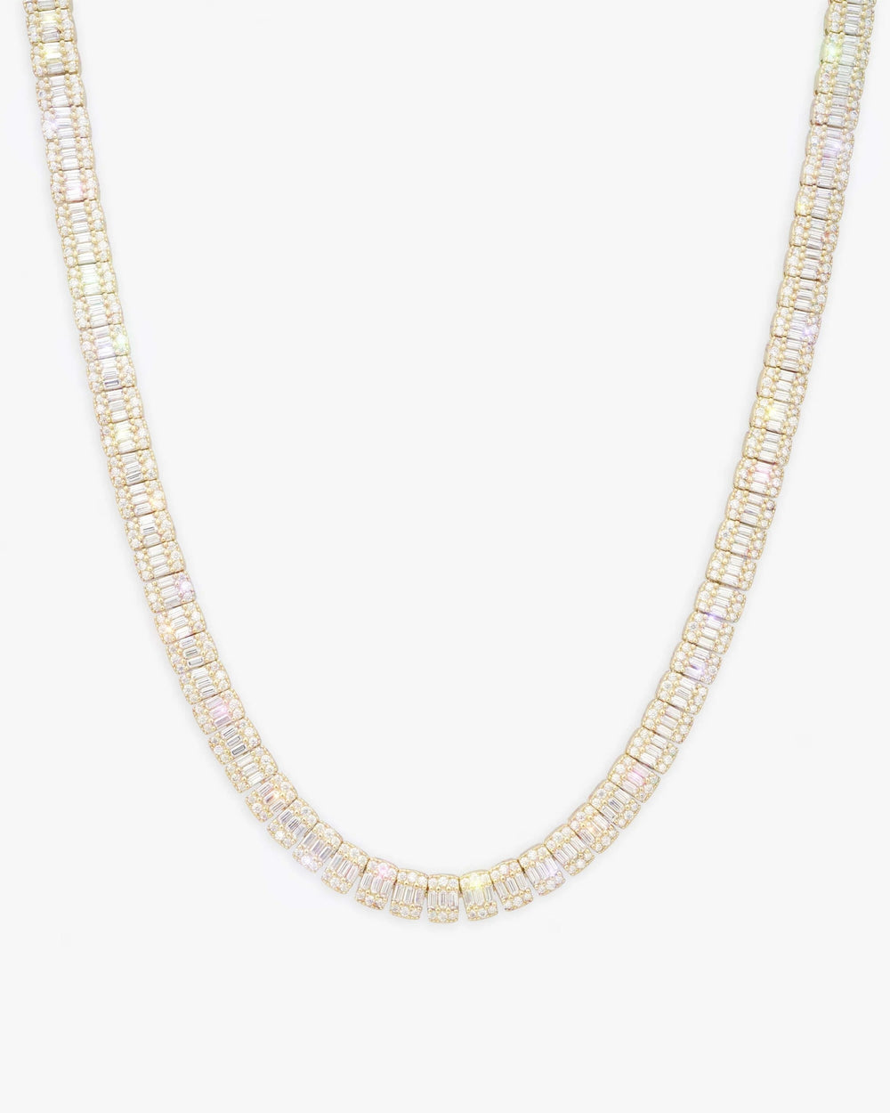 8MM Moissanite Hybrid Baguette Tennis Chain - Yellow Gold