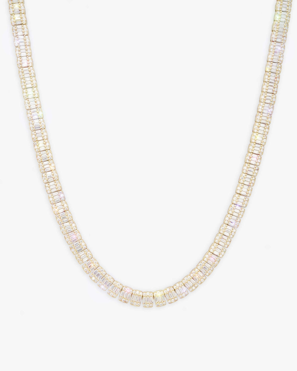 8MM Moissanite Hybrid Baguette Tennis Chain - Yellow Gold