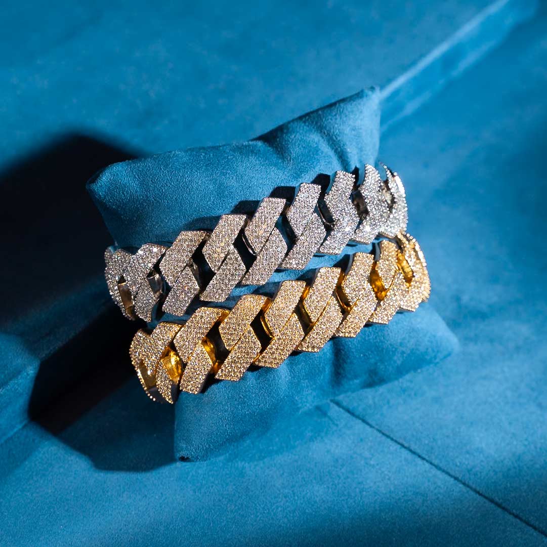 Sterling Silver Iced Out Prong Chain Bracelet Diamond Cuban Link Bracelet