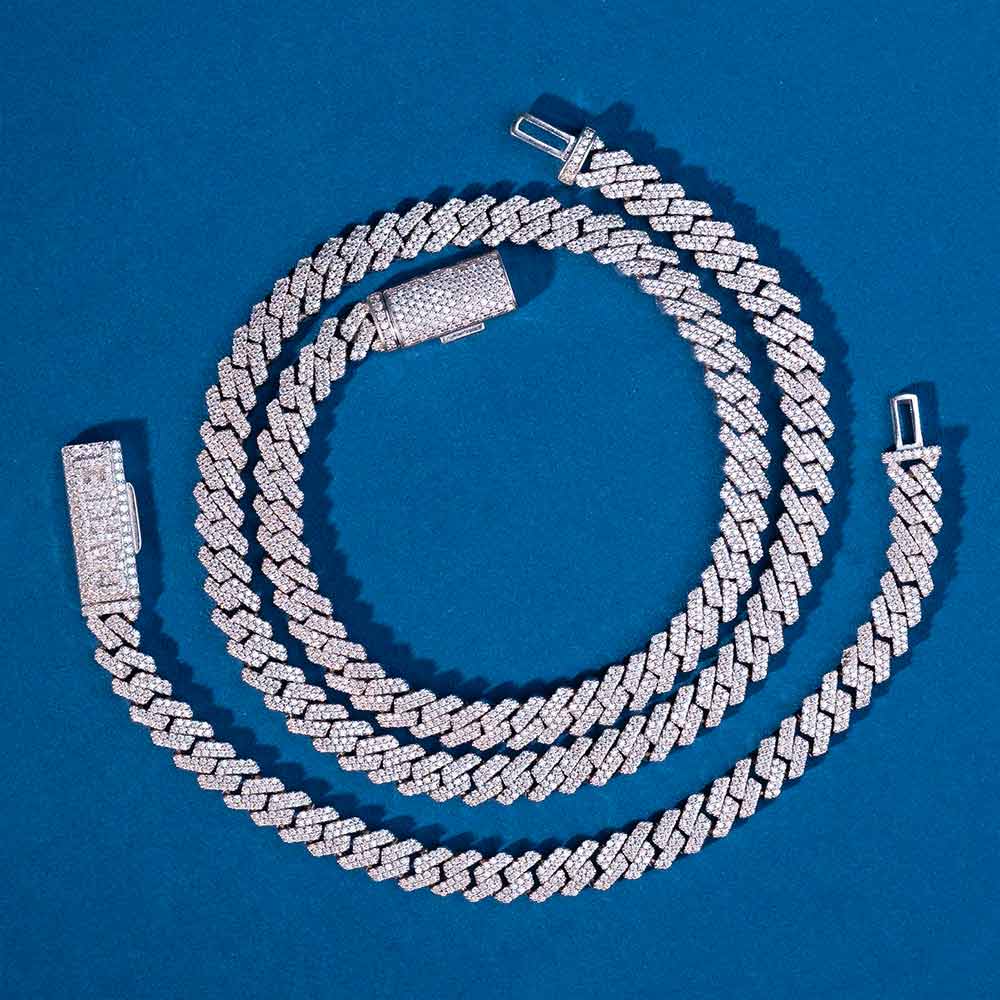 925 silver mens 8mm moissanite cuban link bracelet chain bundle 1