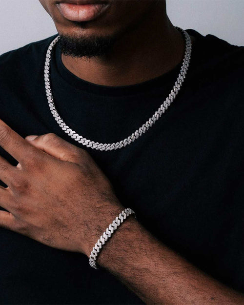 925 silver mens 8mm moissanite cuban link bracelet chain bundle model px