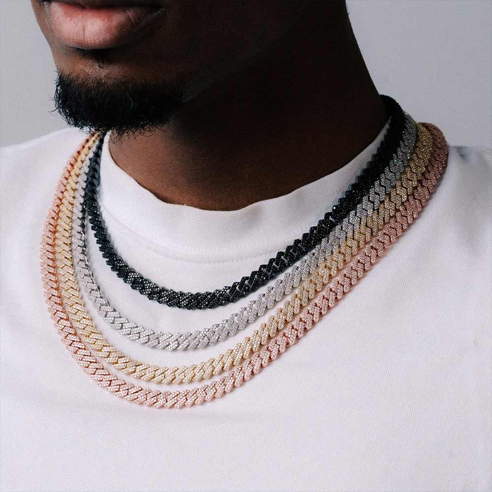 925 argent hommes 8mm moissanite cuban link chain bundle necklace model