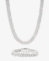 10MM Moissanite Cuban Link Chain/Bracelet Bundle 14K Gold - White Gold