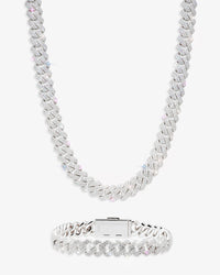 925 silver mens 8mm moissanite cuban link bracelet chain bundle px new set
