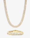 10MM Moissanite Cuban Link Chain/Bracelet Bundle 14K Gold - Yellow Gold
