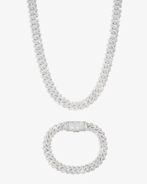 925 silver mens 8mm moissanite cuban link bracelet chain bundle px new