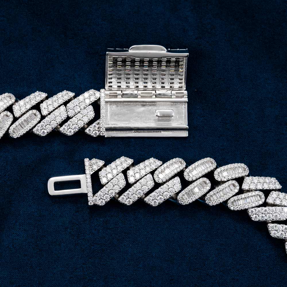 925 silver mens mixed cut moissanite cuban link chain necklace 14k white gold box clasp