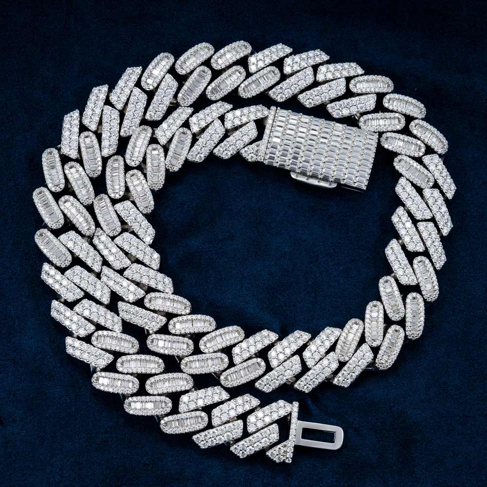 925 silver mens mixed cut moissanite cuban link chain necklace 14k white gold real