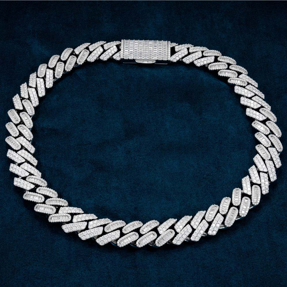 925 silver mens mixed cut moissanite cuban link chain necklace 14k white gold