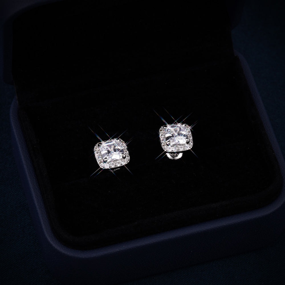 9MM VVS Halo Stud Earrings 14K Gold box icecartel