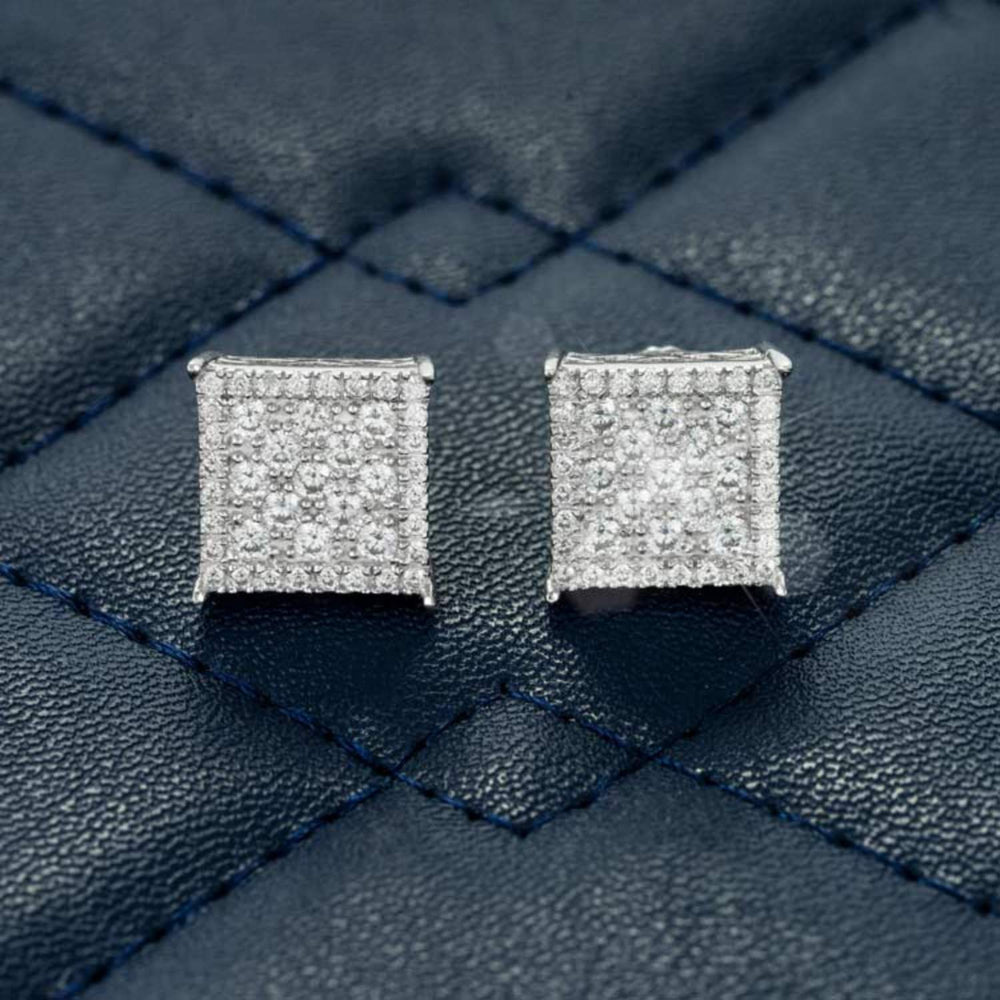 9mm square cluster moissanite earrings 14k white gold iced front11