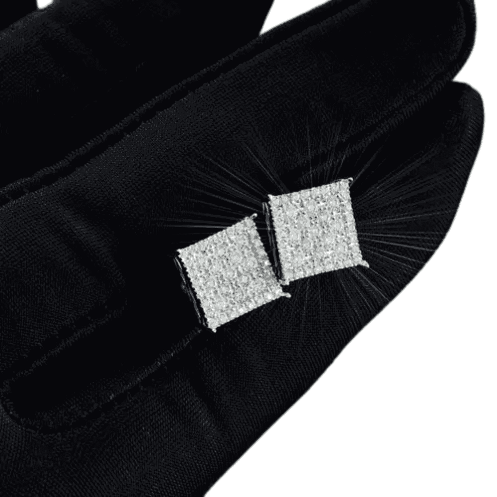 9mm square cluster moissanite earrings 14k white gold iced out hand1