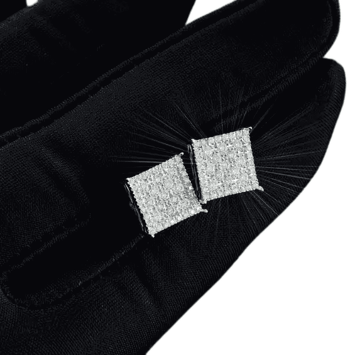 9mm square cluster moissanite earrings 14k white gold iced out hand1