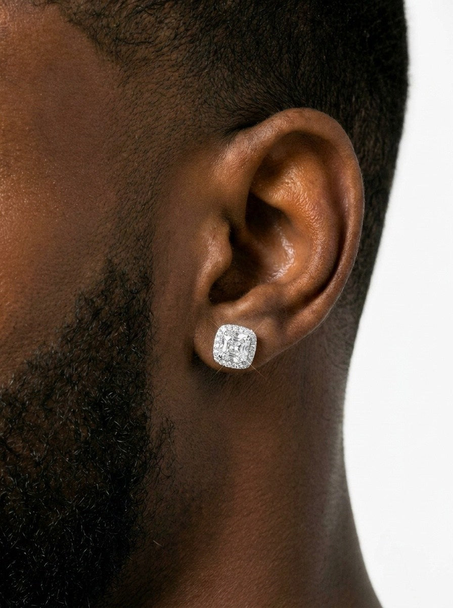 9MM VVS Halo Stud Earrings 14K Gold