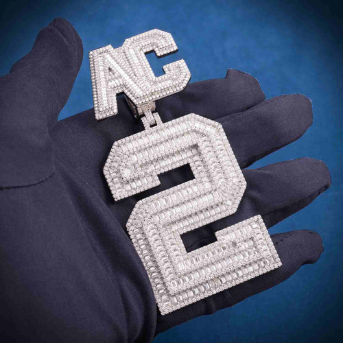 "AC" Custom Moissanite Pendant 14K Gold hand