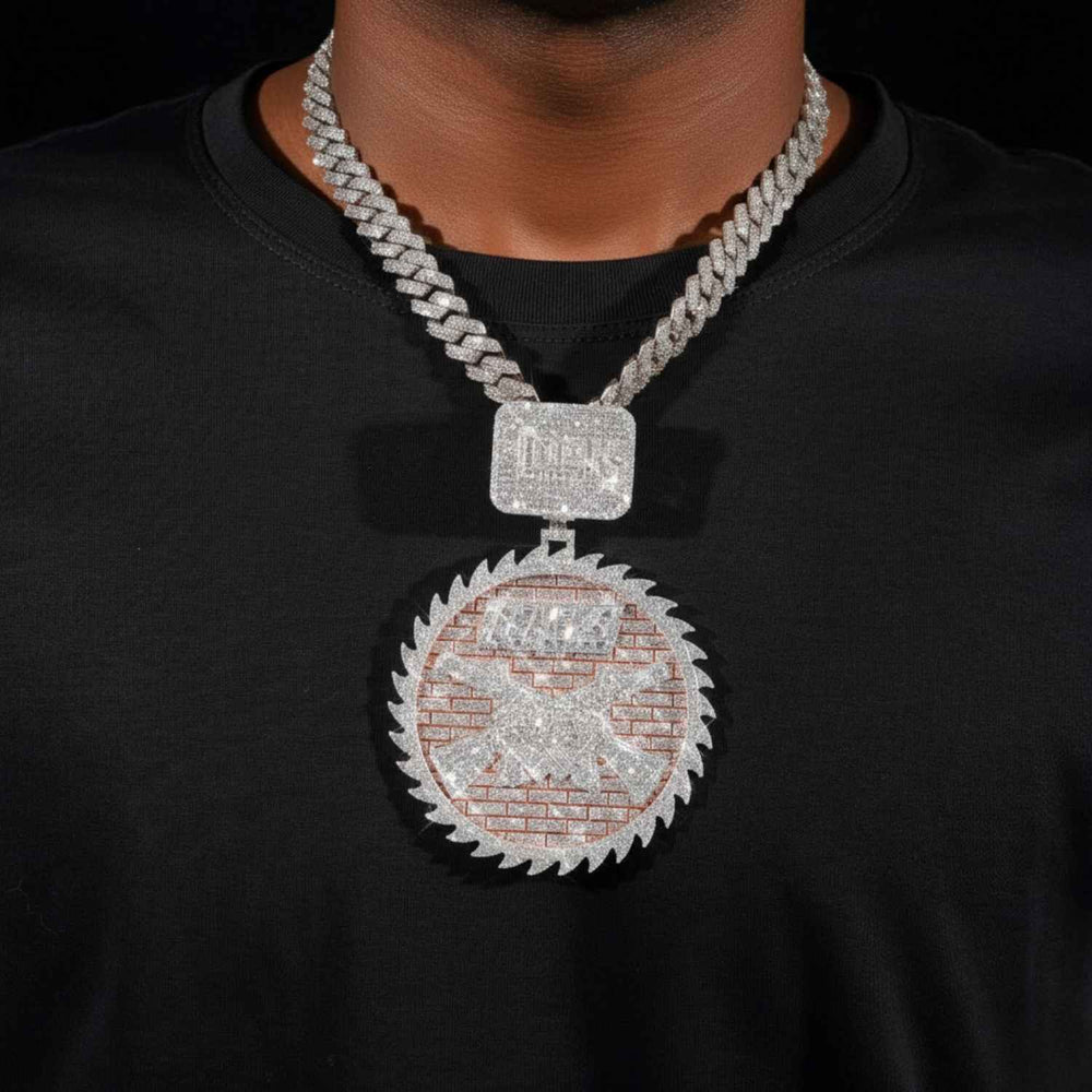 AK Custom Moissanite Circle Pendant 14K Gold ICECARTEL model1