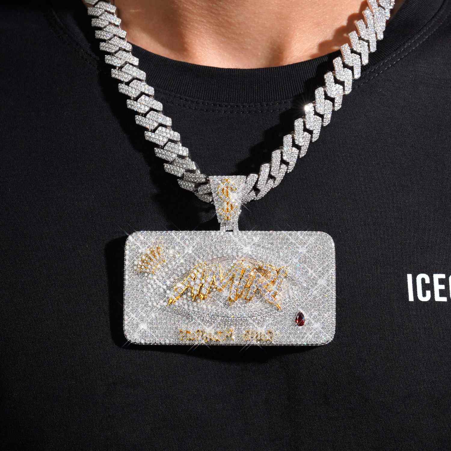 AMIRI Custom Moissanite Name Pendant 14K Gold ICECARTEL model