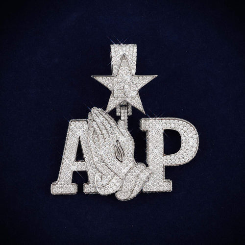 AP Praying Hands Custom Moissanite Logo Pendant 14K Gold icecartel main