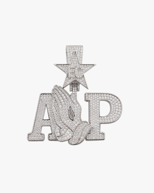 AP Praying Hands Custom Moissanite Logo Pendant 14K Gold icecartel white