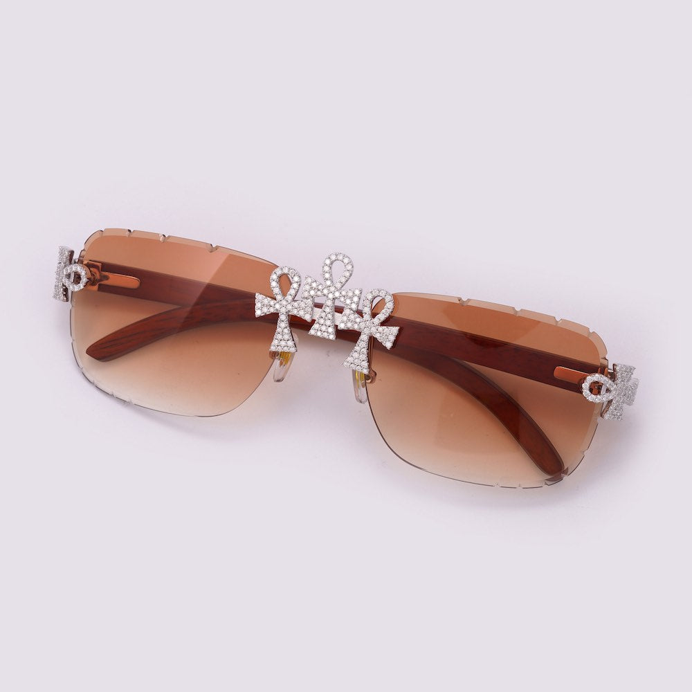 Ankh Moissanite Sunglasses 14k Gold brown