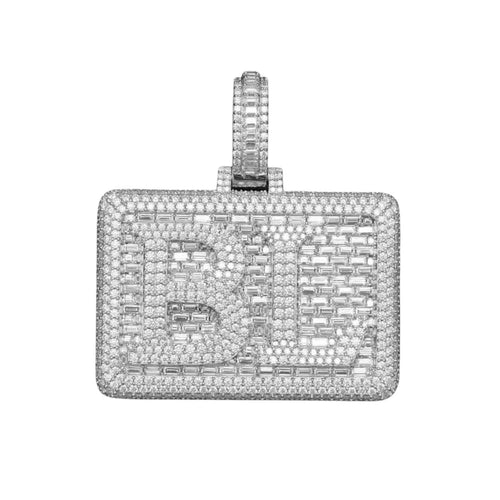 "BL" Custom Moissanite Rectangle Pendant 14K Gold 2