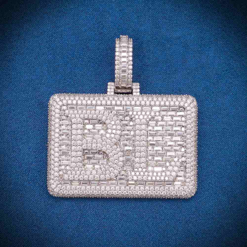 "BL" Custom Moissanite Rectangle Pendant 14K Gold 2