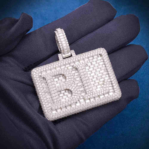 "BL" Custom Moissanite Rectangle Pendant 14K Gold 6