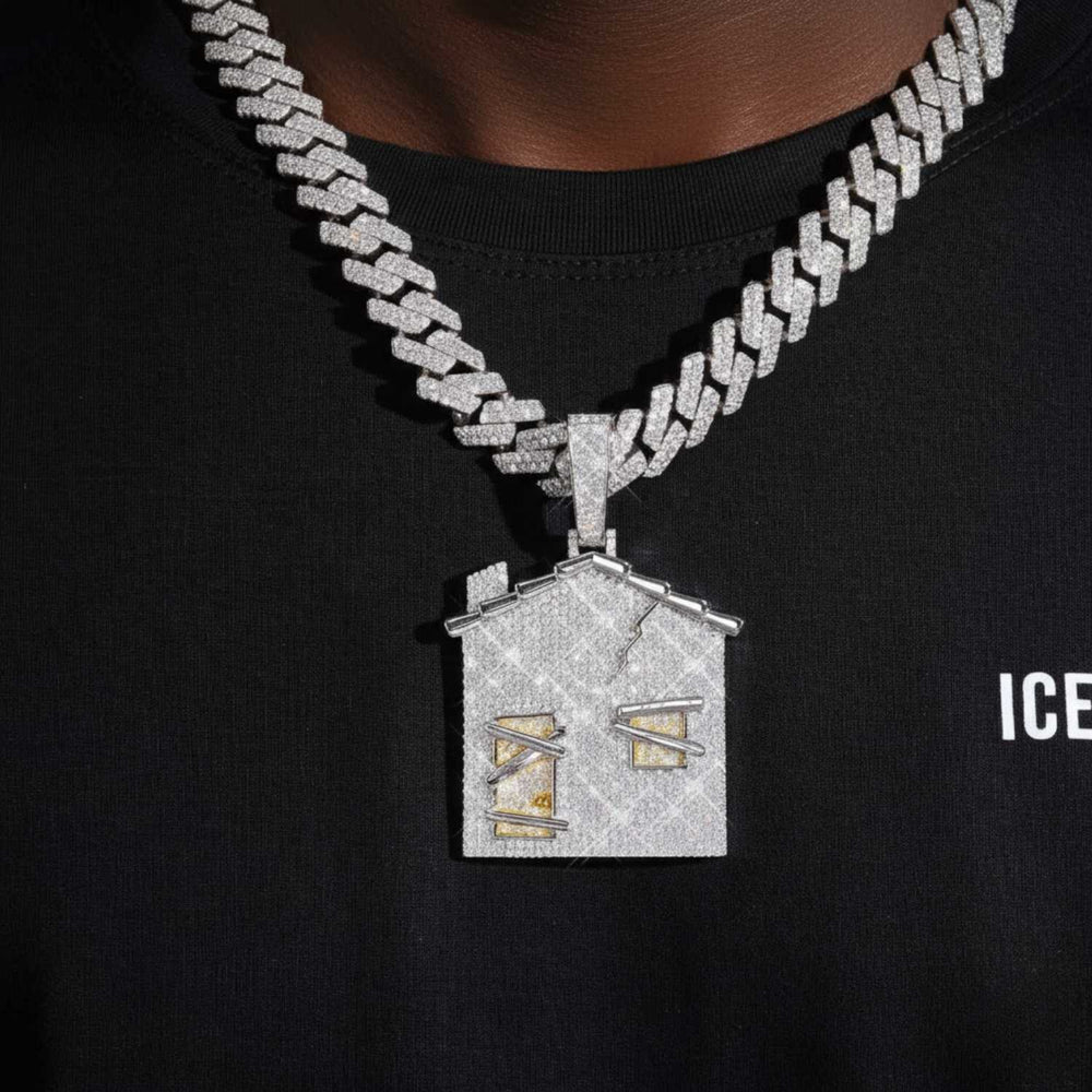 BROKEN HOME Custom Moissanite Logo Pendant 14K Gold icecartel model1