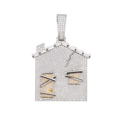 BROKEN HOME Custom Moissanite Logo Pendant 14K Gold icecartel white