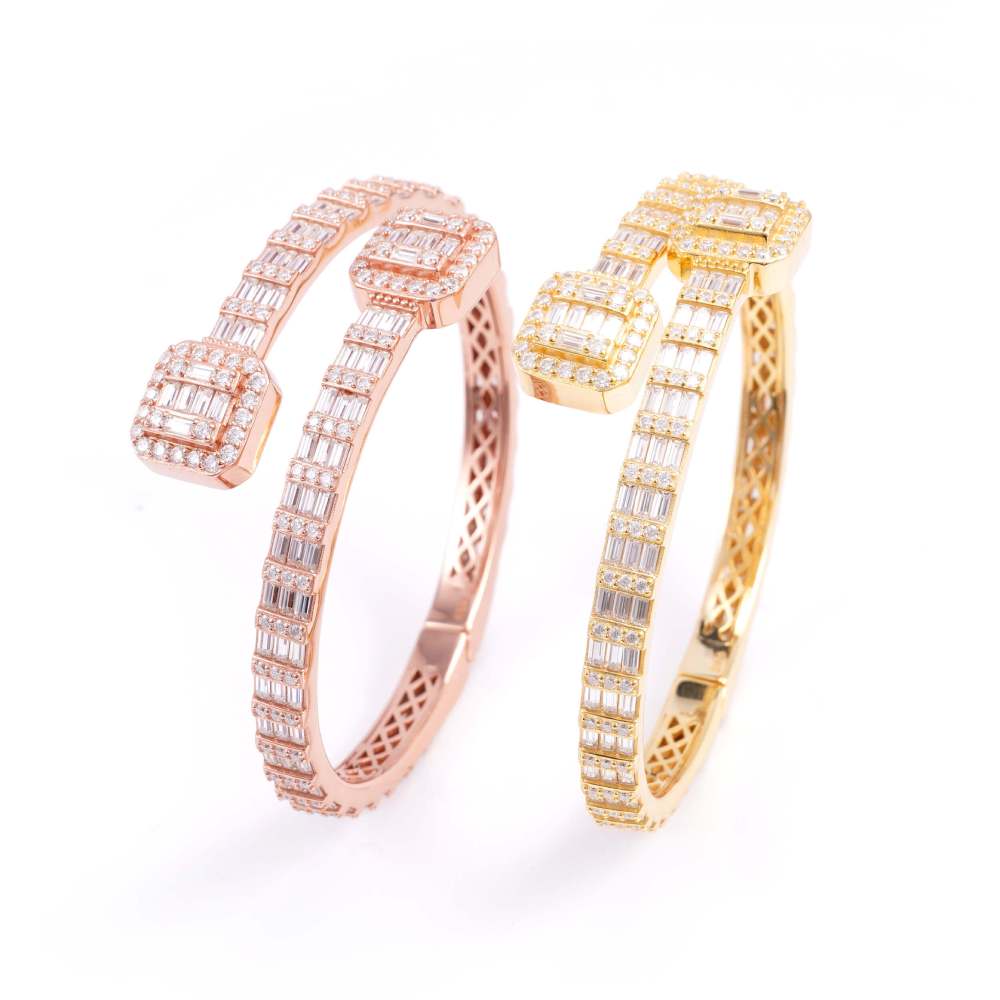 Thin Baguette Bangle Bracelet 14K Gold 10