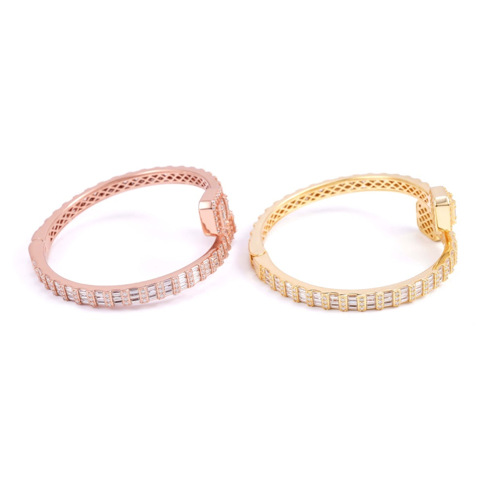 Thin Baguette Bangle Bracelet 14K Gold 9