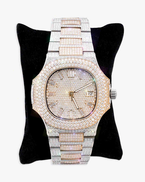Circle Face Moissanite Watch 14K Gold Rose px Pillow New