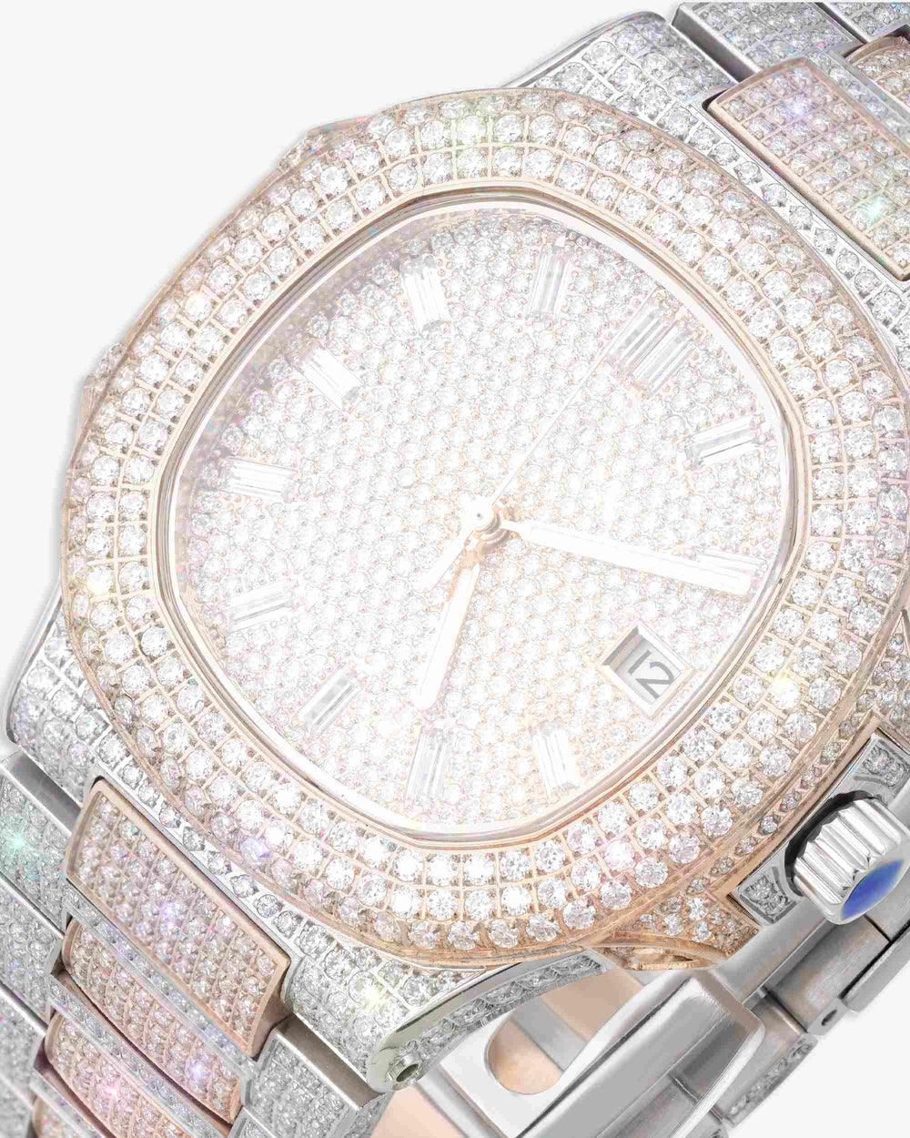 Circle Face Moissanite Watch 14K Gold Rose px close